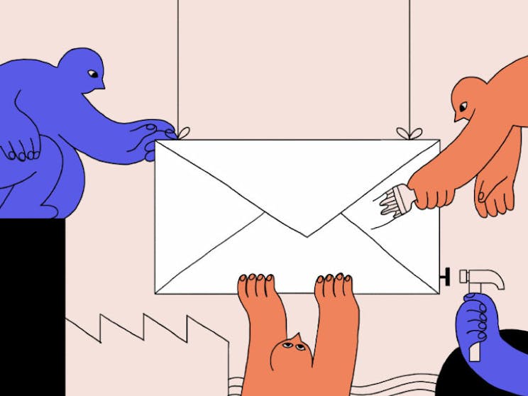 Illustration of people crafting an email